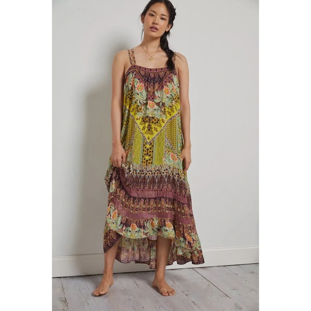 Anthropologie Floral Maxi Dress - Yellow and Purple - Picture 1 of 11